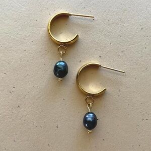 Gold Blue Pearl Hoops